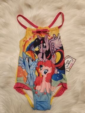 My Little Pony 1pc Swimsuit- Yellow and Pink Girls' Swimwear - Kids Size 3T